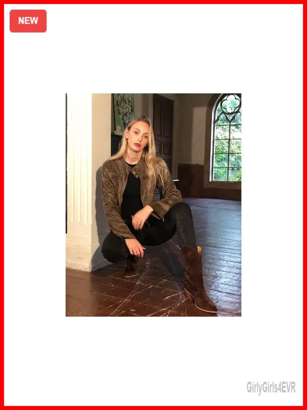 Faux Suede Cowboy Boots for Women Mid Calf Chunky Heel Pointed Toe Pull On